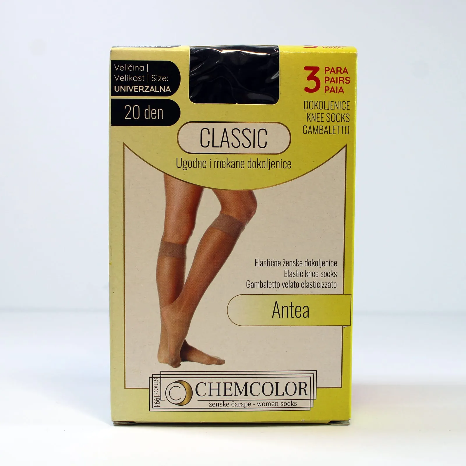 Kutija dokoljenica Classic Antea, tri para, 20 DEN